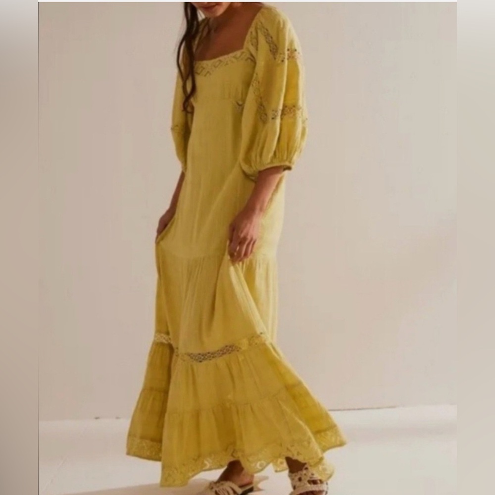 NWT Free People All the Attitude Maxi Dried Moss Embroidered Lace